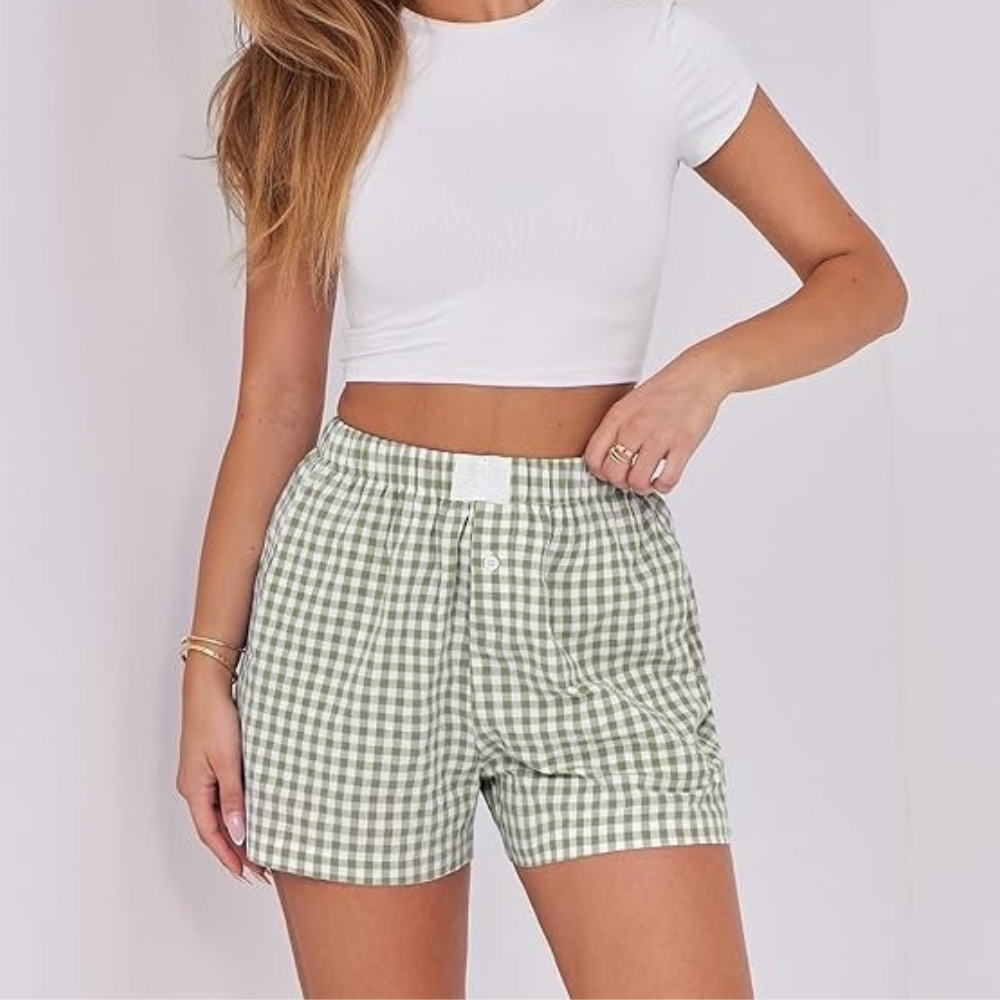 Women Gingham Plaid Boxer Lounge Shorts - Image 6