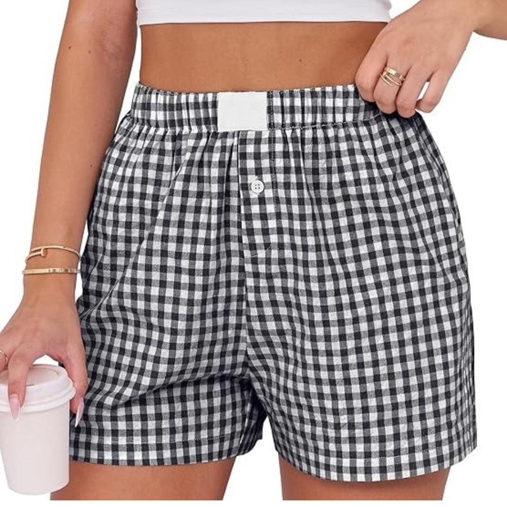 Women Gingham Plaid Boxer Lounge Shorts - Image 15