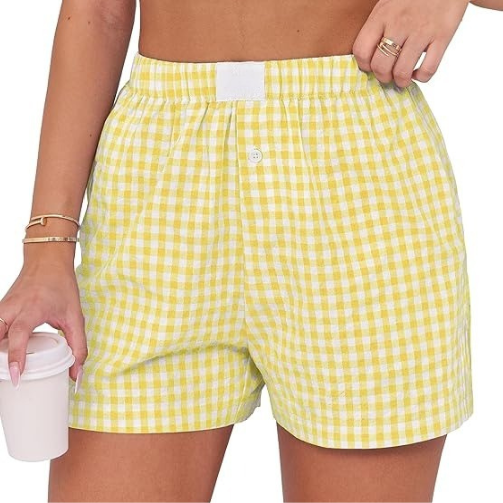 Women Gingham Plaid Boxer Lounge Shorts - Image 11
