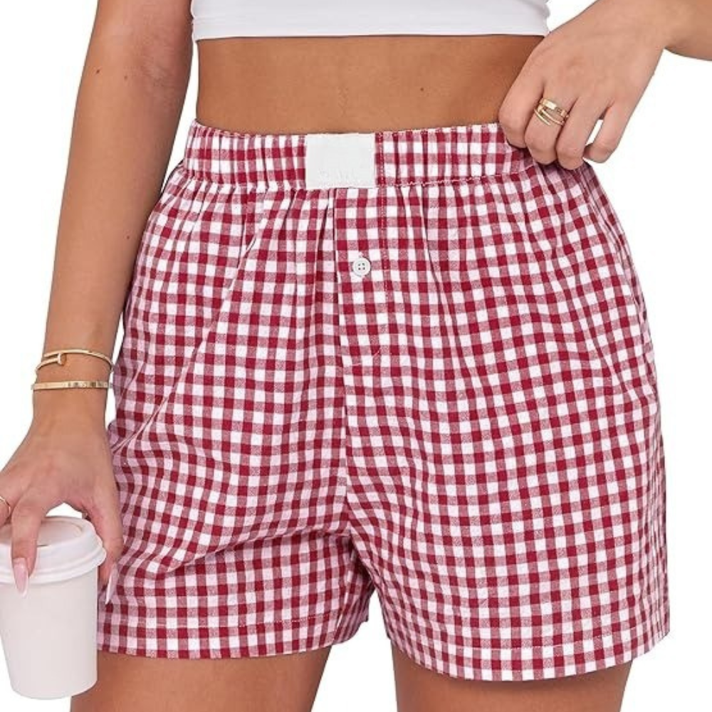 Women Gingham Plaid Boxer Lounge Shorts - Image 16