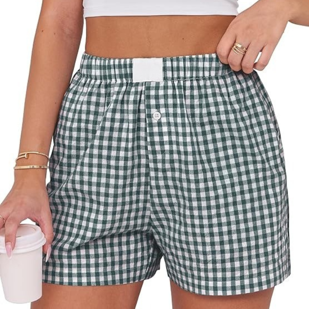 Women Gingham Plaid Boxer Lounge Shorts - Image 7