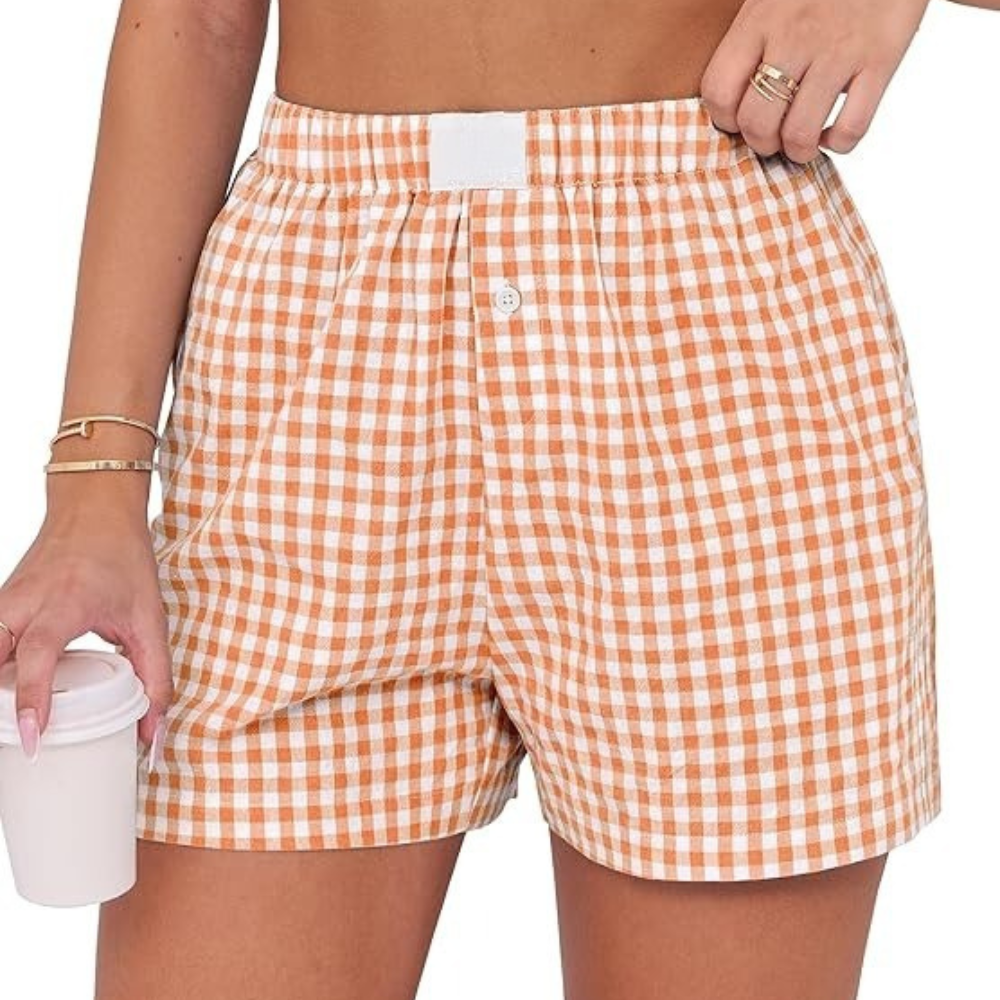 Women Gingham Plaid Boxer Lounge Shorts - Image 8