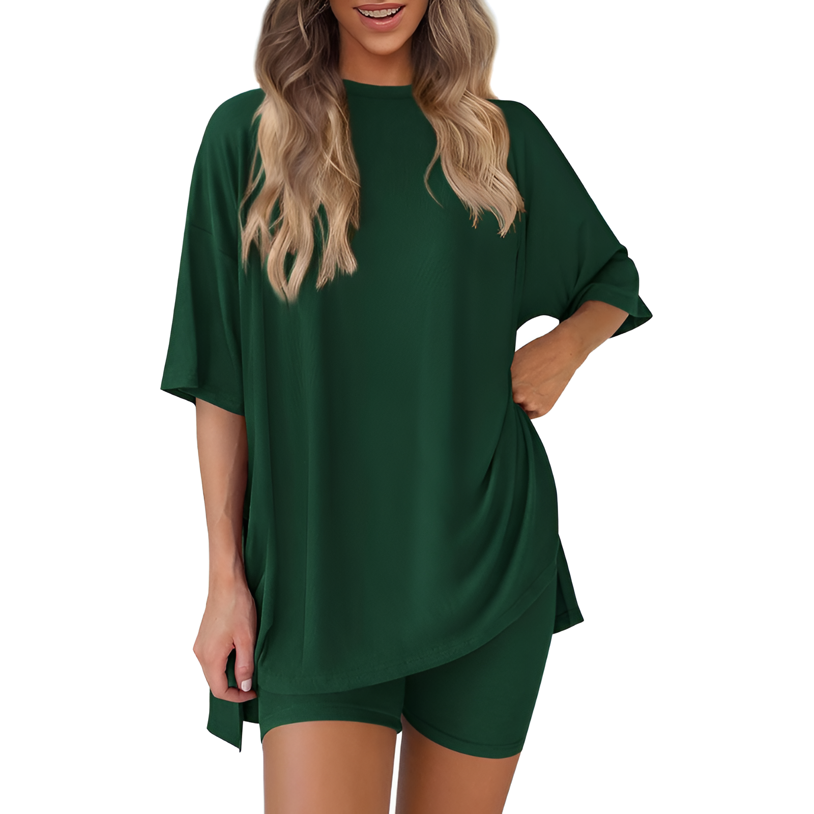 Two Piece Lounge Sets For Women With Oversized T Shirt And Biker Shorts - Image 14