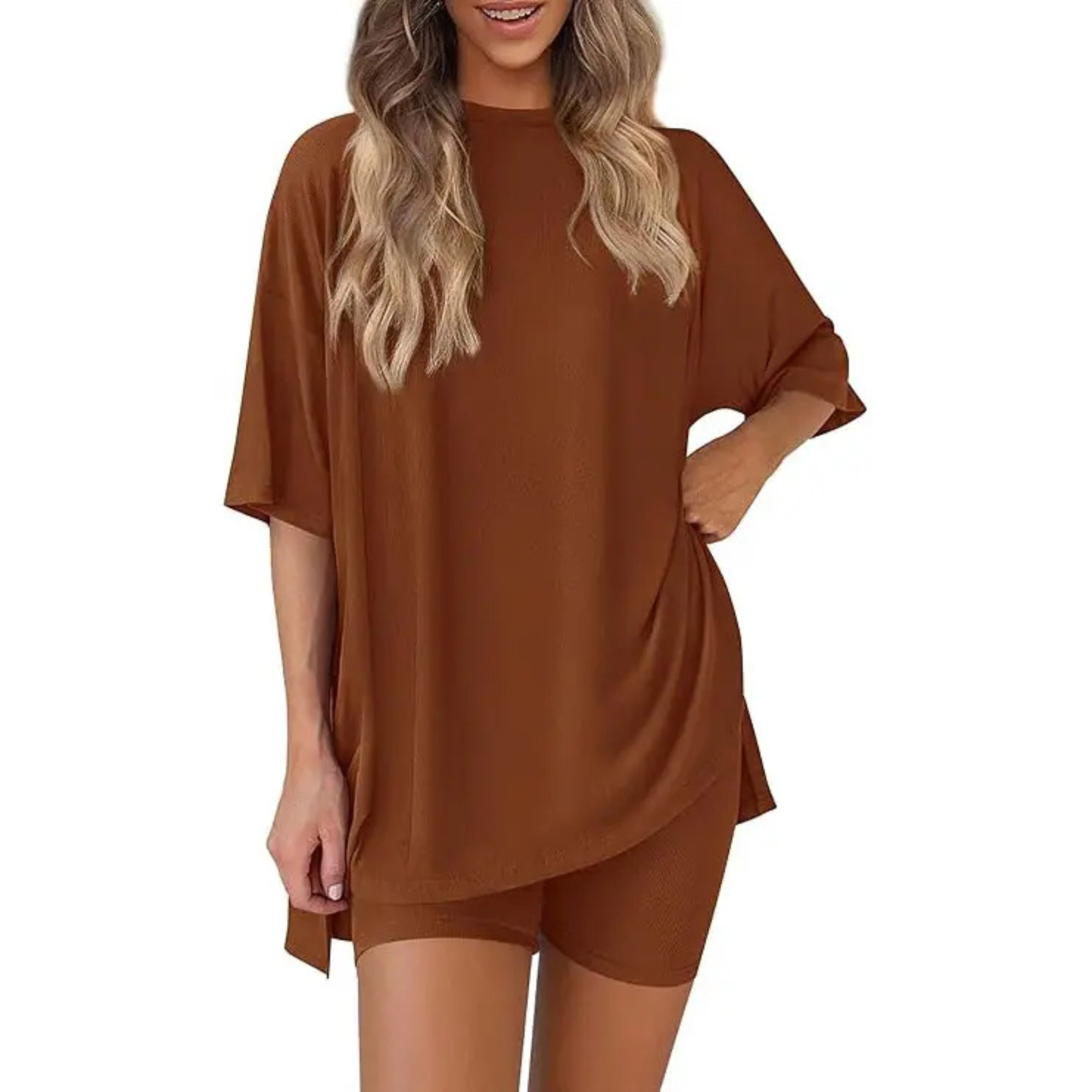 Oversized Top And Shorts Two Piece Lounge Set For Women - Image 4