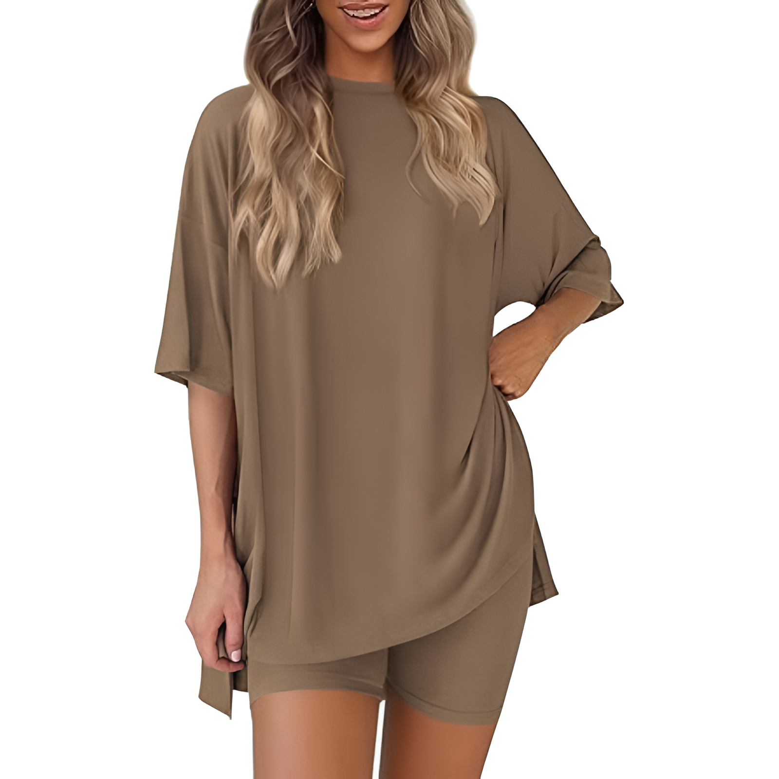 Two Piece Lounge Sets For Women With Oversized T Shirt And Biker Shorts - Image 27