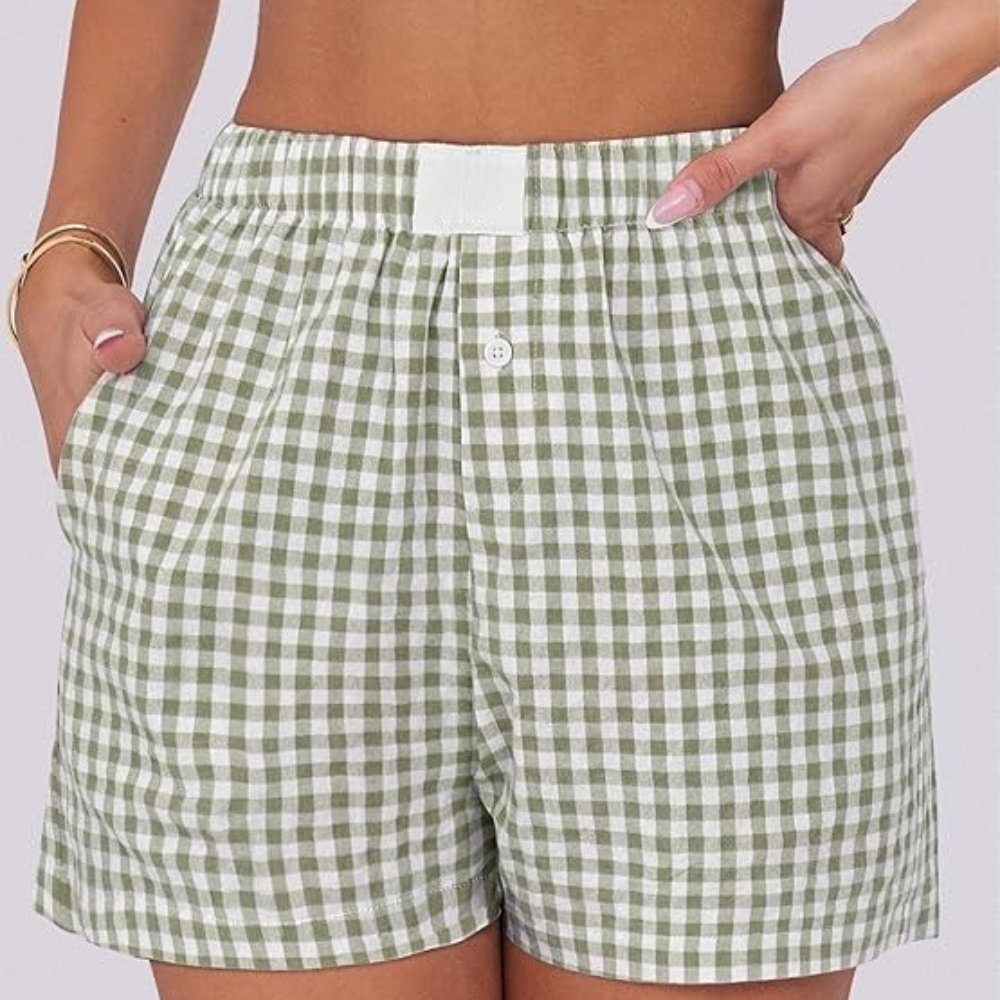 Women Gingham Plaid Boxer Lounge Shorts - Image 2