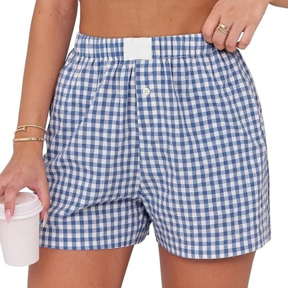 Women Gingham Plaid Boxer Lounge Shorts - Image 19