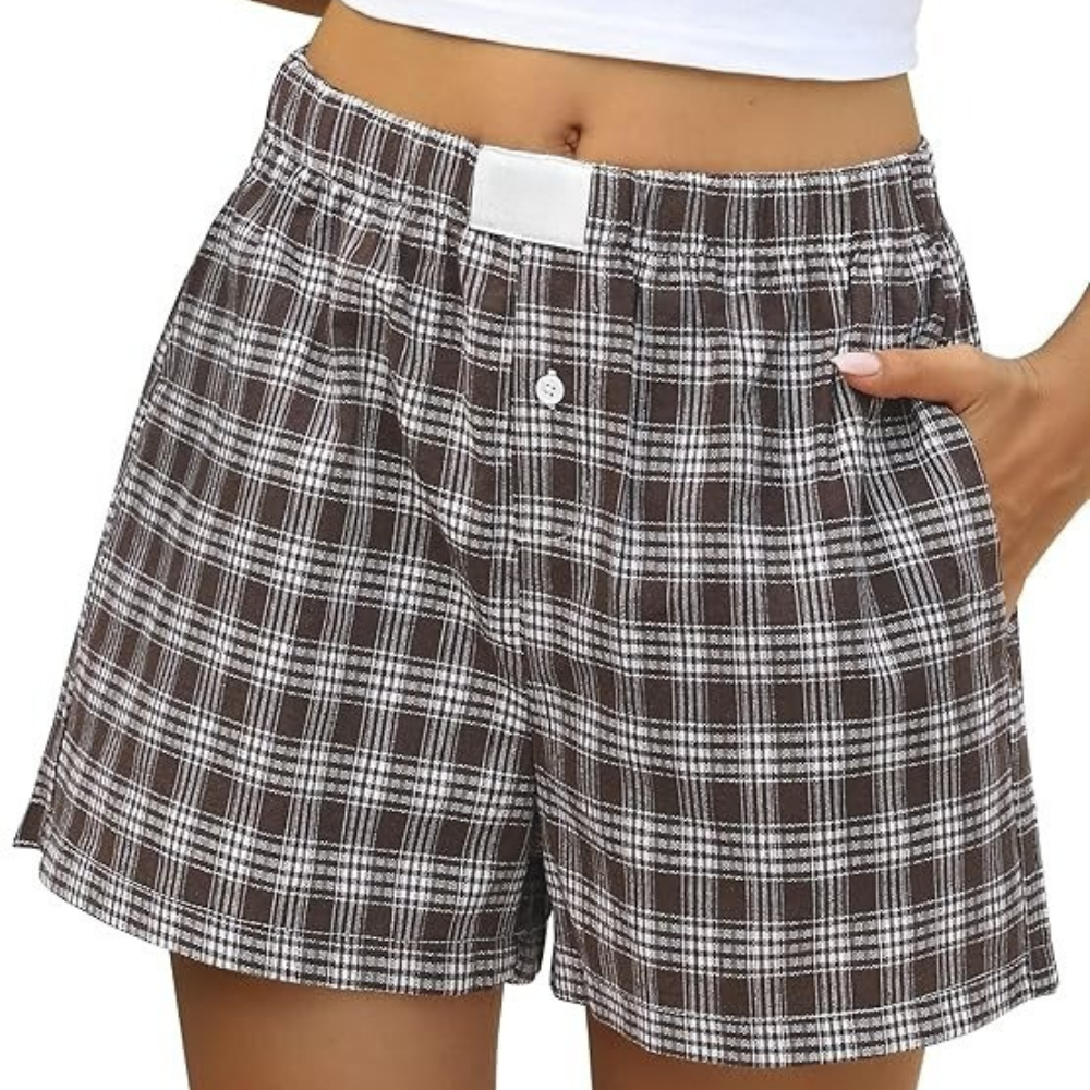 Women Gingham Plaid Boxer Lounge Shorts - Image 26