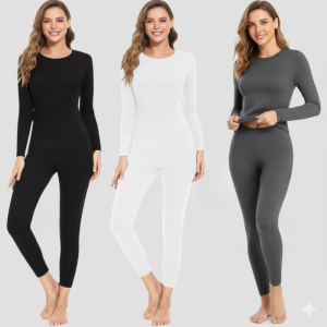 Pack Of 3 Long Johns With Fleece Lined Long Sleeves Base Layer Set For Women