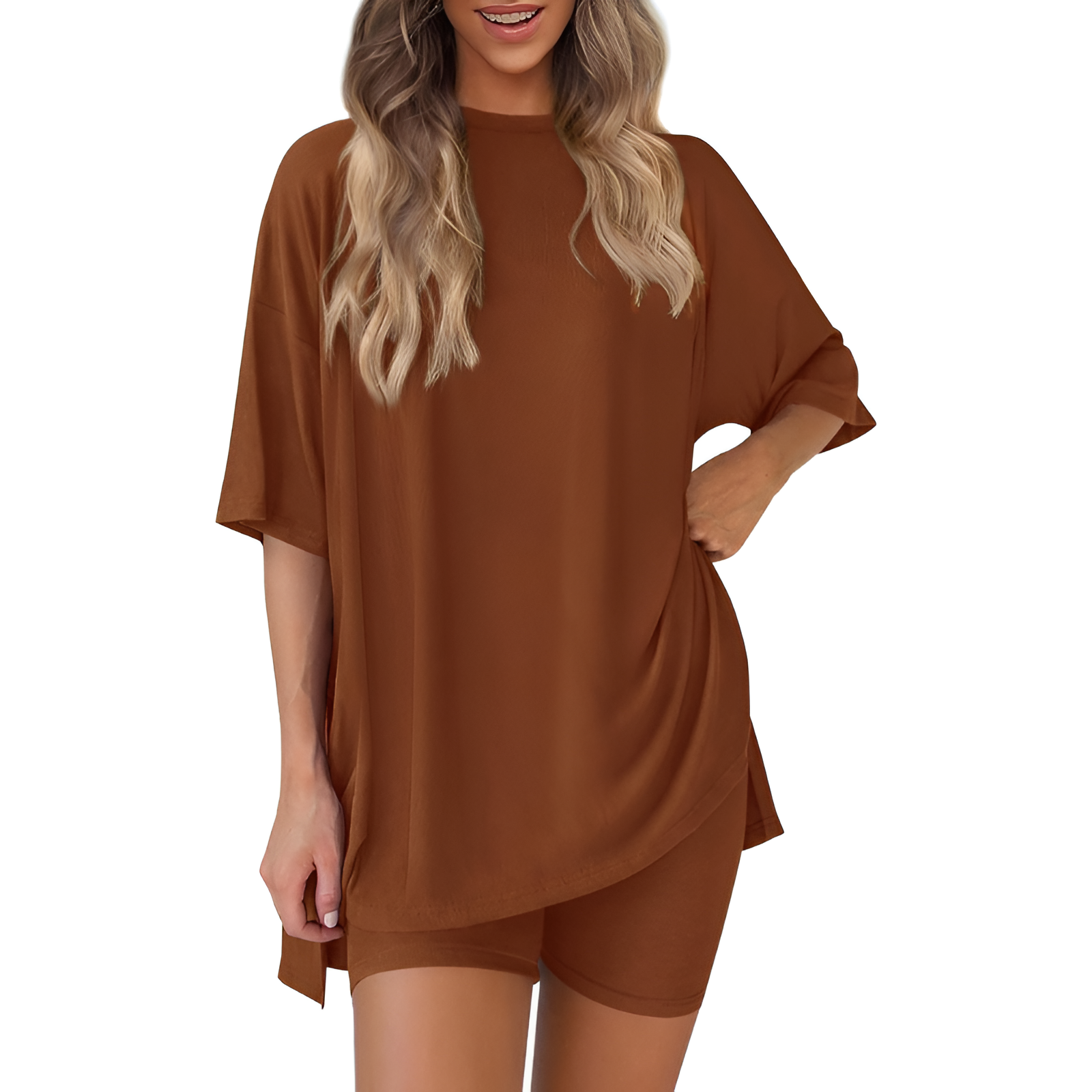 Two Piece Lounge Sets For Women With Oversized T Shirt And Biker Shorts - Image 38