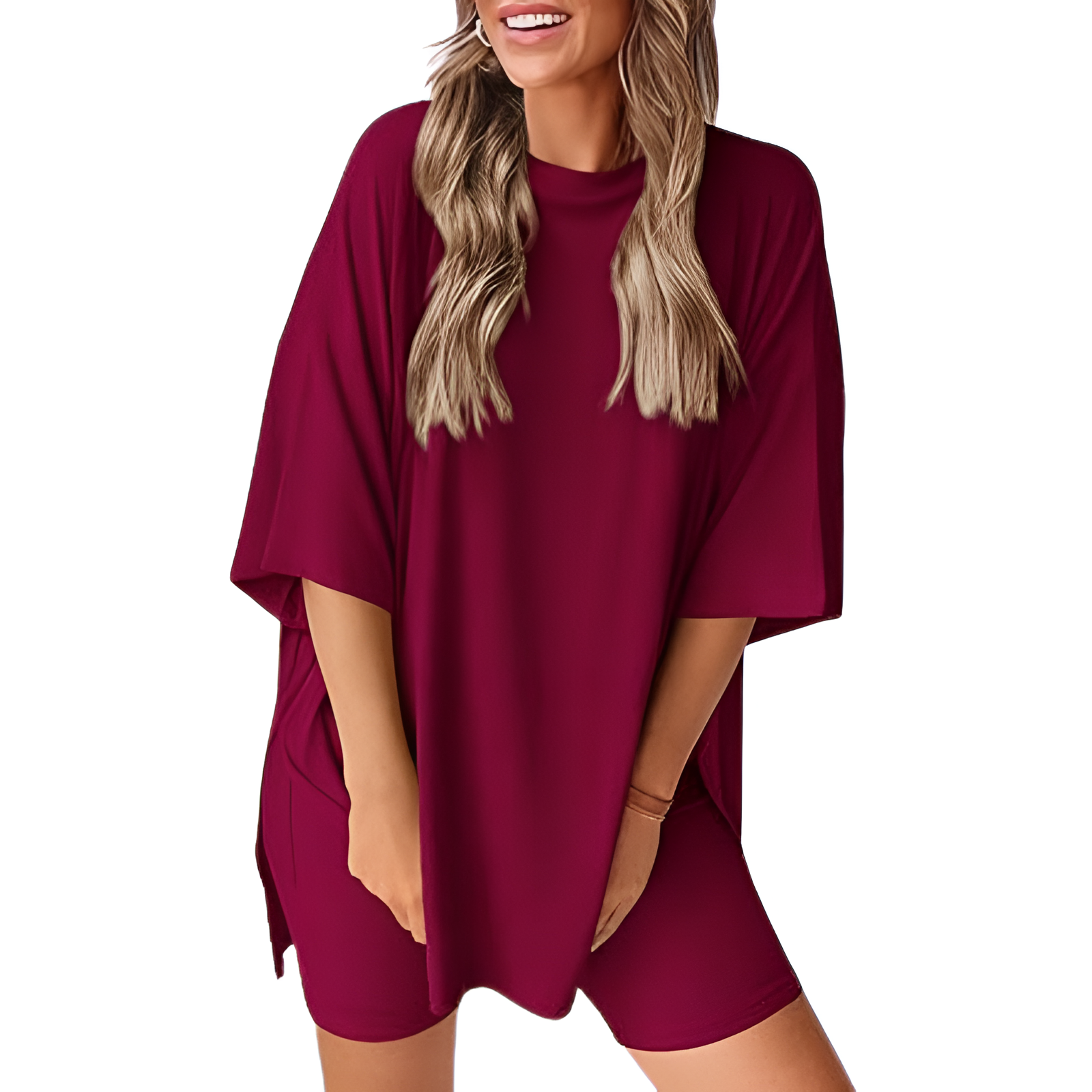 Two Piece Lounge Sets For Women With Oversized T Shirt And Biker Shorts - Image 7