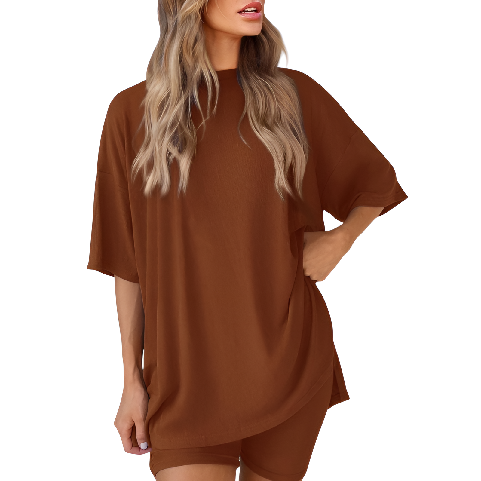 Two Piece Lounge Sets For Women With Oversized T Shirt And Biker Shorts - Image 40