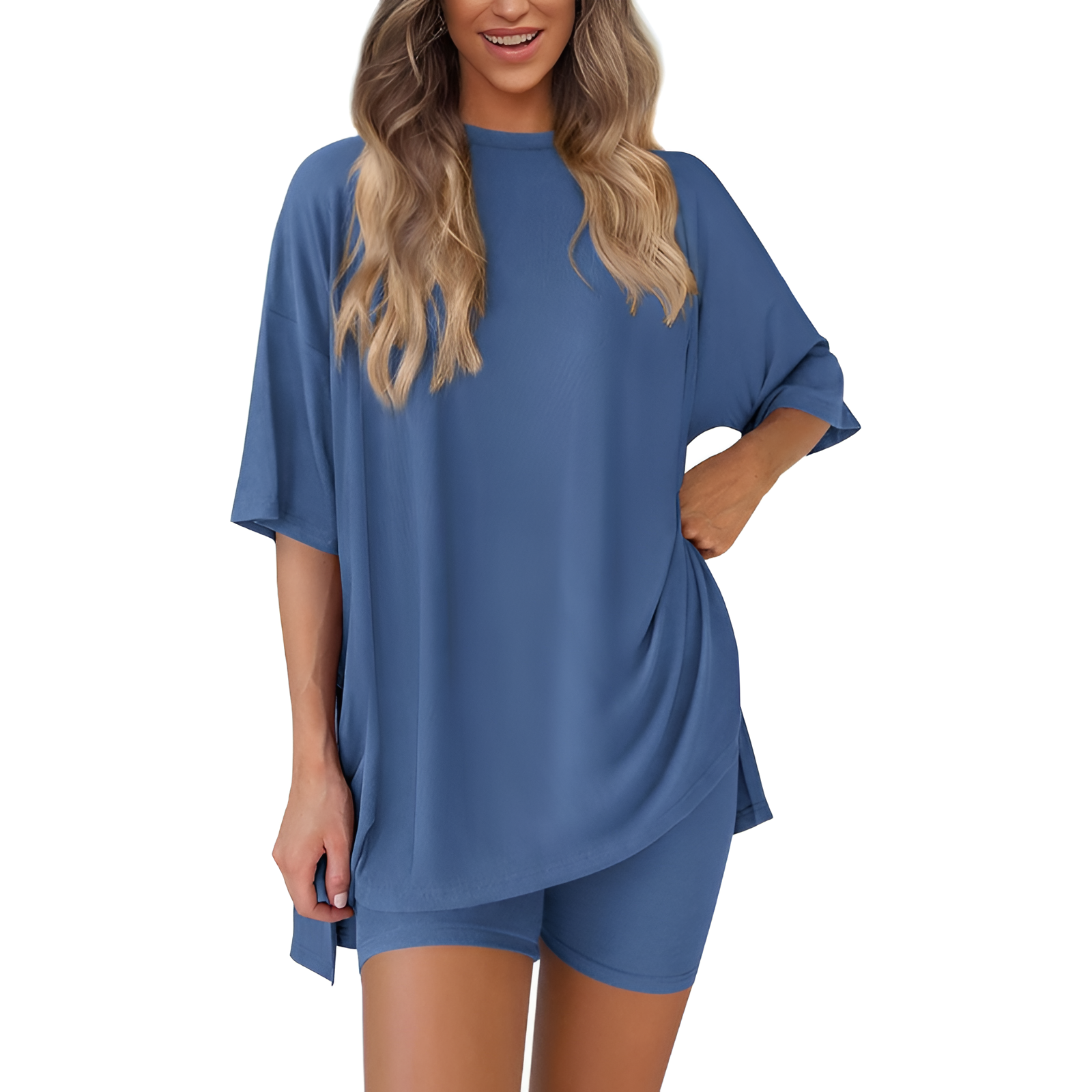 Two Piece Lounge Sets For Women With Oversized T Shirt And Biker Shorts - Image 23