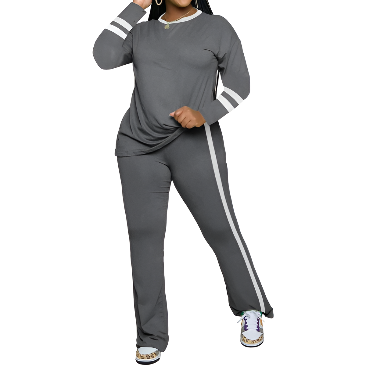 Two Piece Lounge Sets For Women With Long Sleeve Casual Top And Flare Pants - Image 28