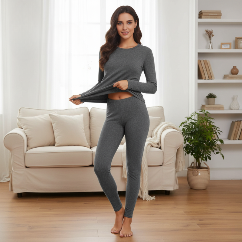 Women Long Johns With Fleece Lined Long Sleeves Base Layer Set - Image 7