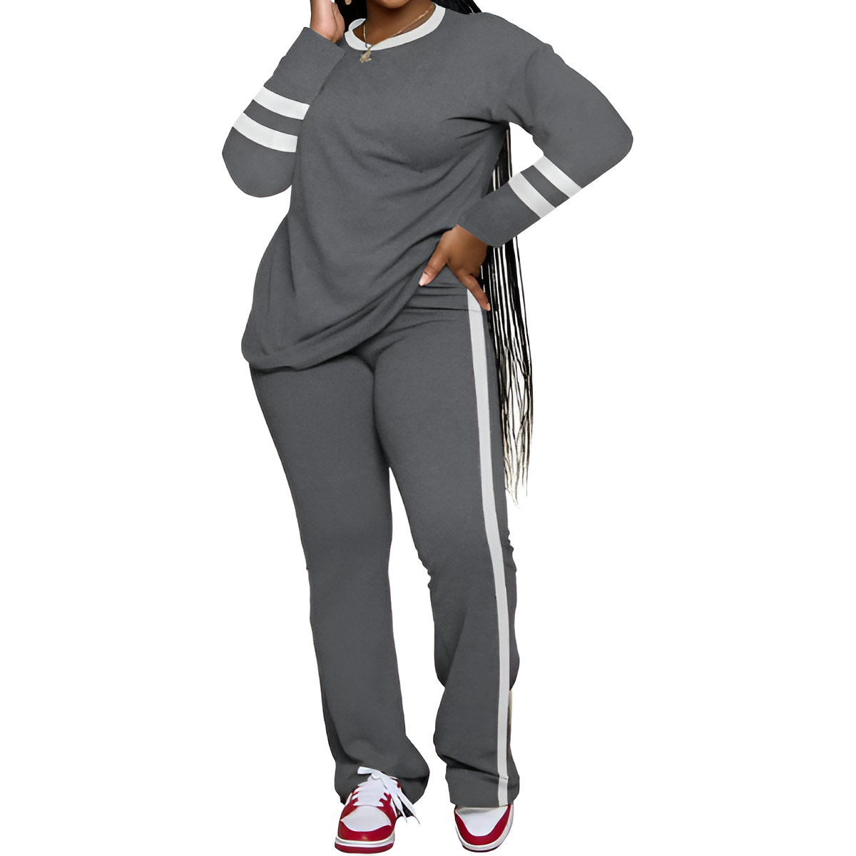 Two Piece Lounge Sets For Women With Long Sleeve Casual Top And Flare Pants - Image 26