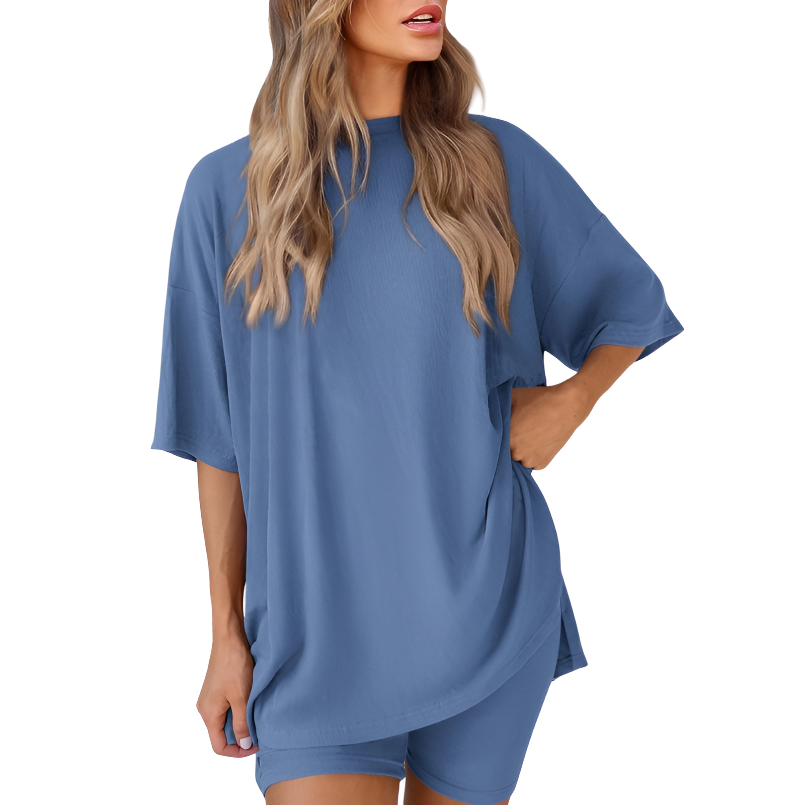 Two Piece Lounge Sets For Women With Oversized T Shirt And Biker Shorts - Image 24