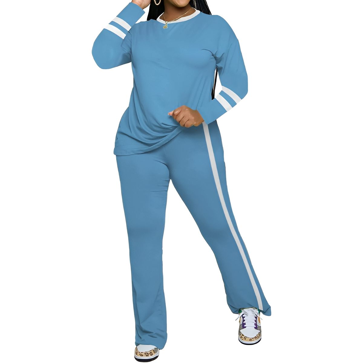Two Piece Lounge Sets For Women With Long Sleeve Casual Top And Flare Pants - Image 25