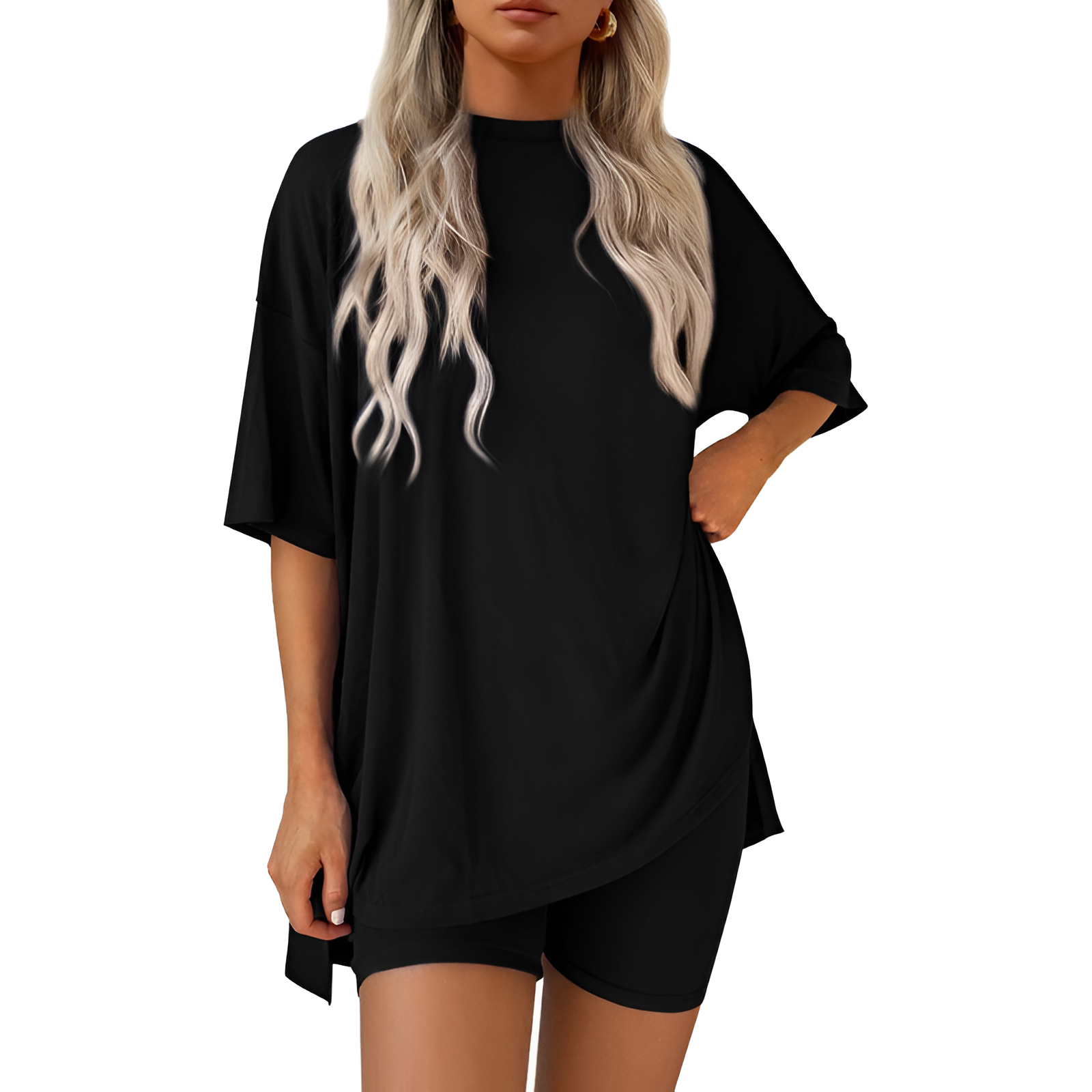 Two Piece Lounge Sets For Women With Oversized T Shirt And Biker Shorts - Image 18