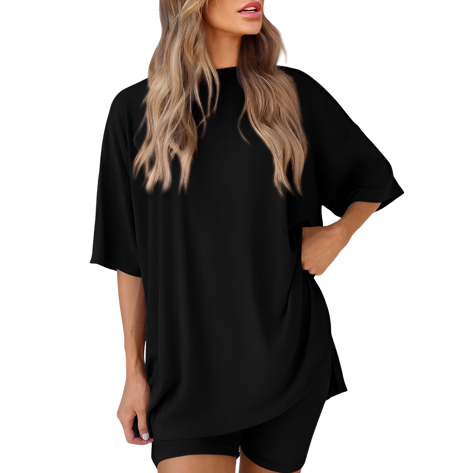 Two Piece Lounge Sets For Women With Oversized T Shirt And Biker Shorts - Image 16