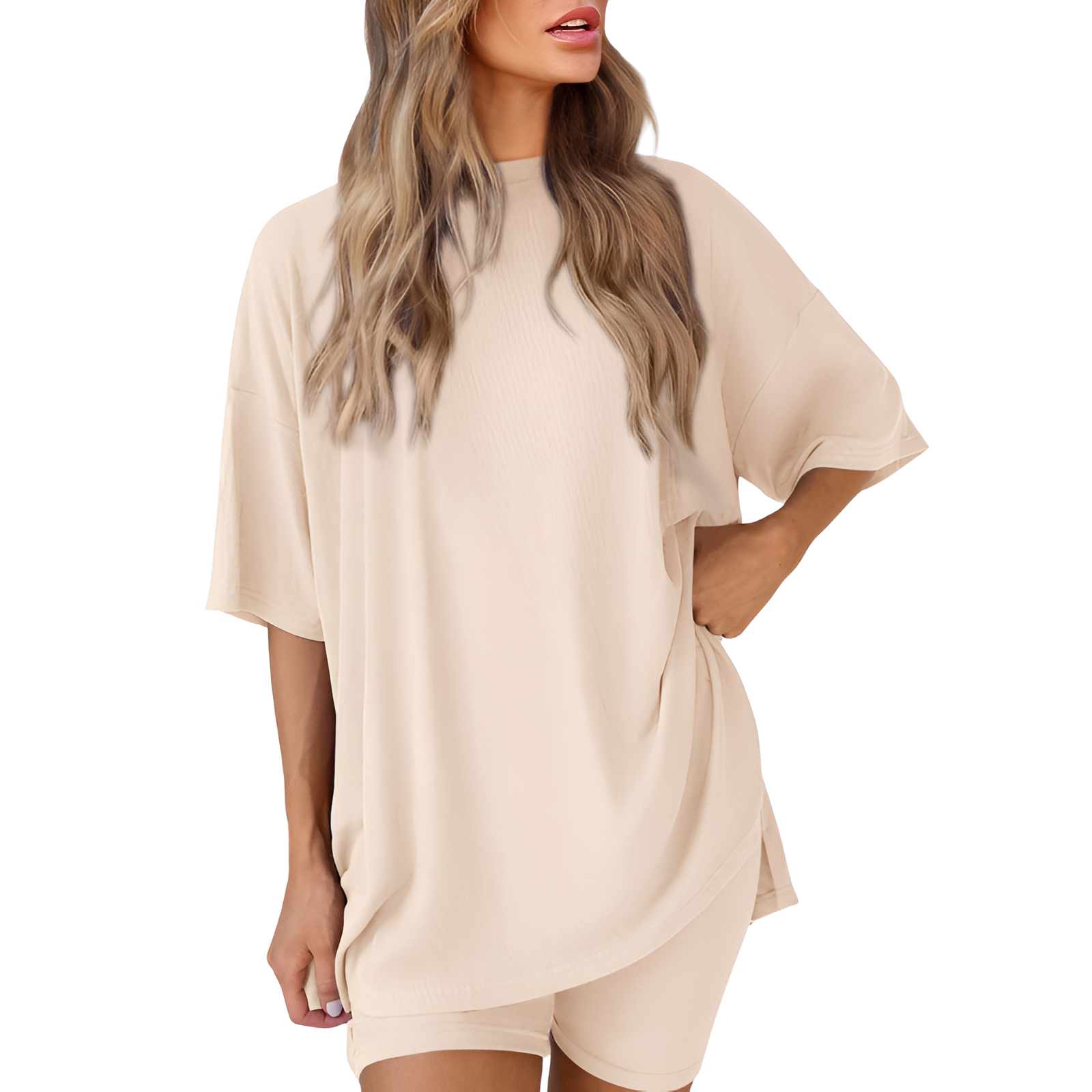 Two Piece Lounge Sets For Women With Oversized T Shirt And Biker Shorts - Image 34