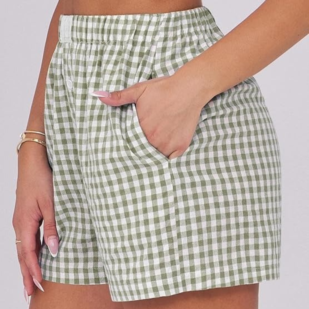 Women Gingham Plaid Boxer Lounge Shorts - Image 5