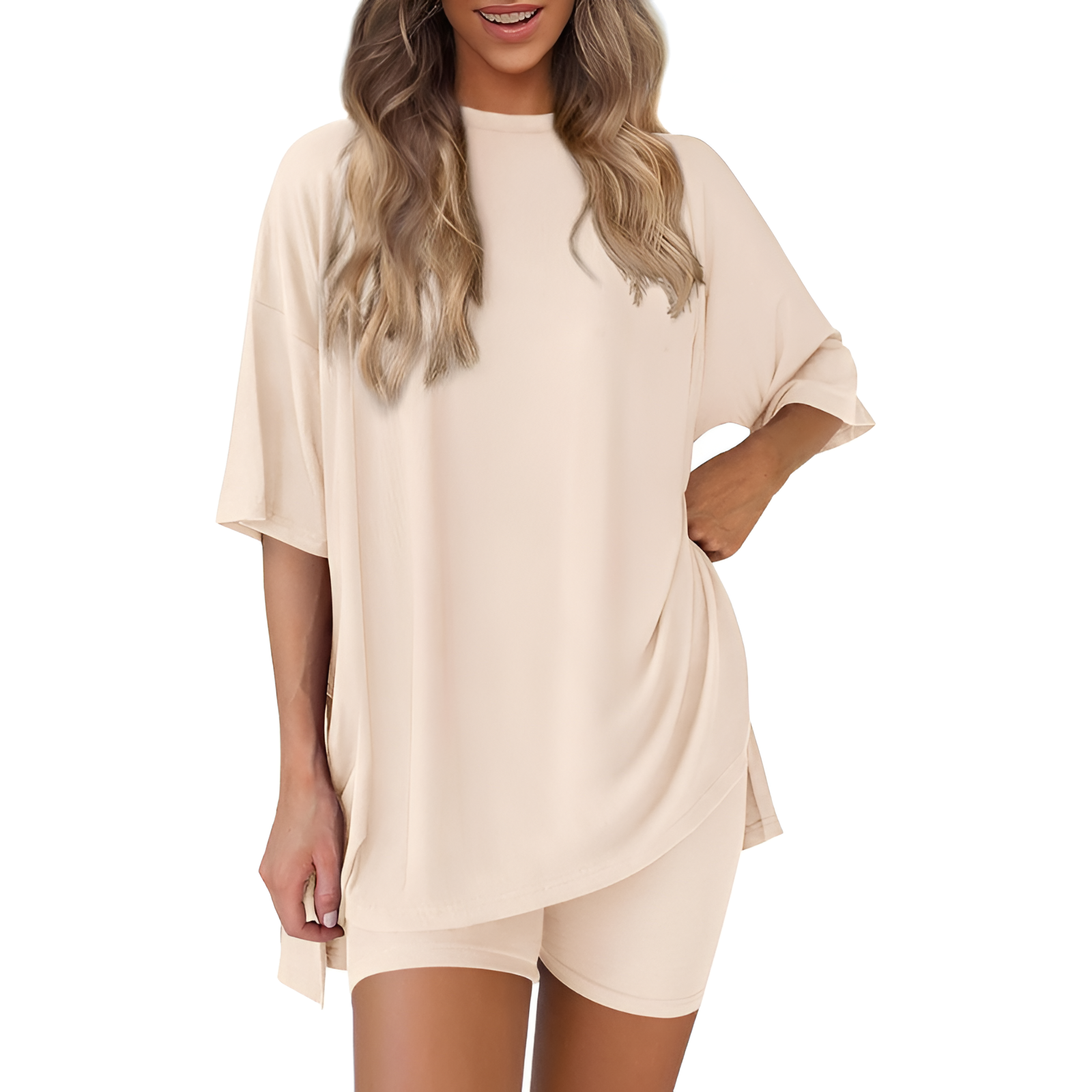 Two Piece Lounge Sets For Women With Oversized T Shirt And Biker Shorts - Image 31
