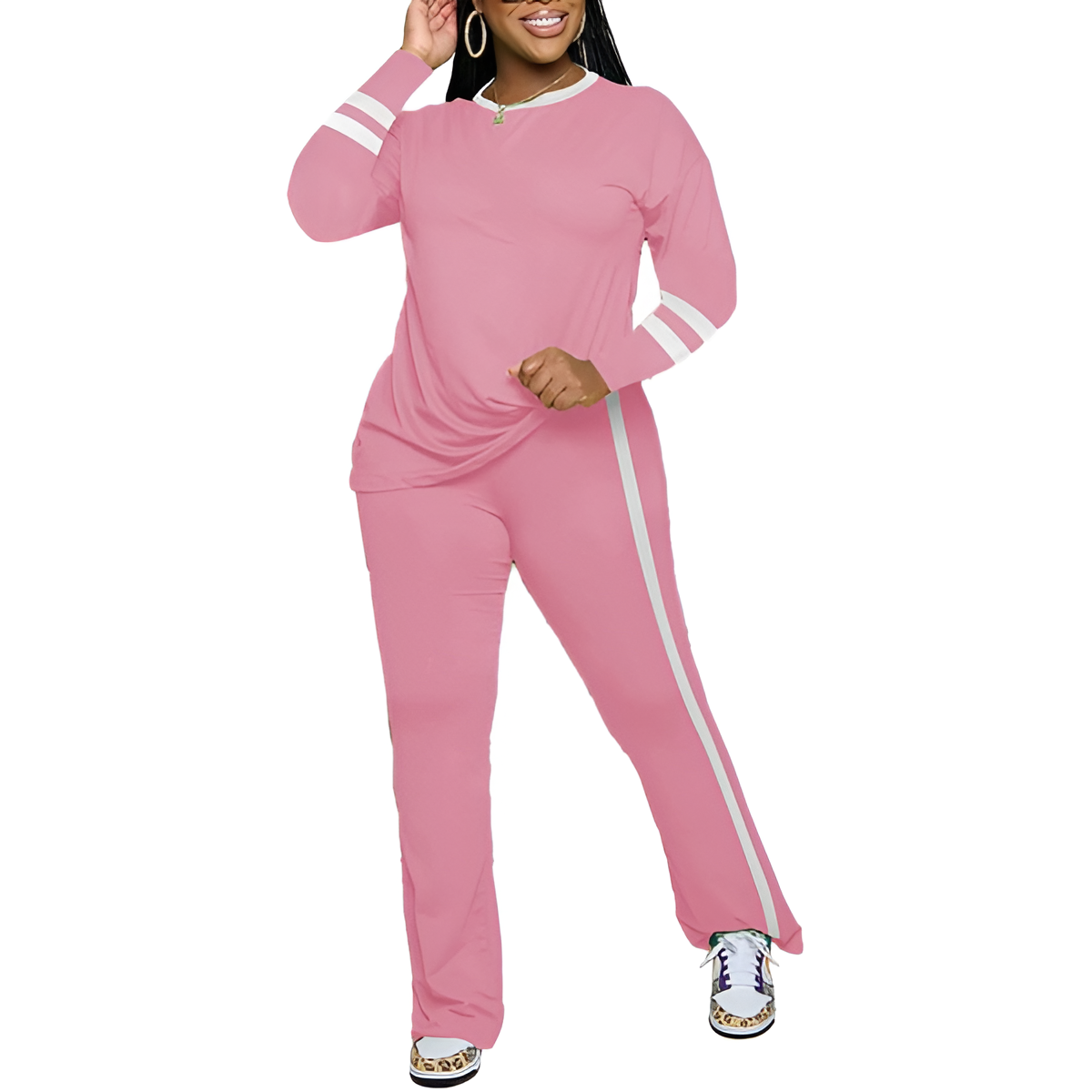 Two Piece Lounge Sets For Women With Long Sleeve Casual Top And Flare Pants - Image 9