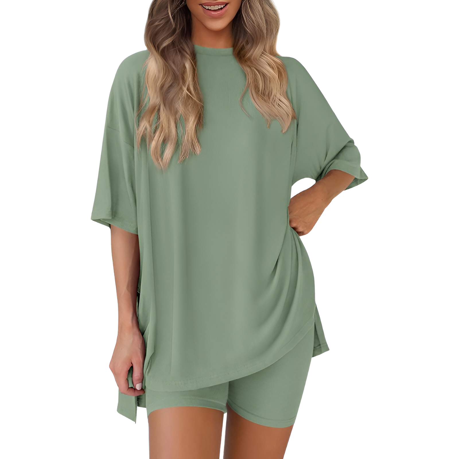 Two Piece Lounge Sets For Women With Oversized T Shirt And Biker Shorts - Image 48