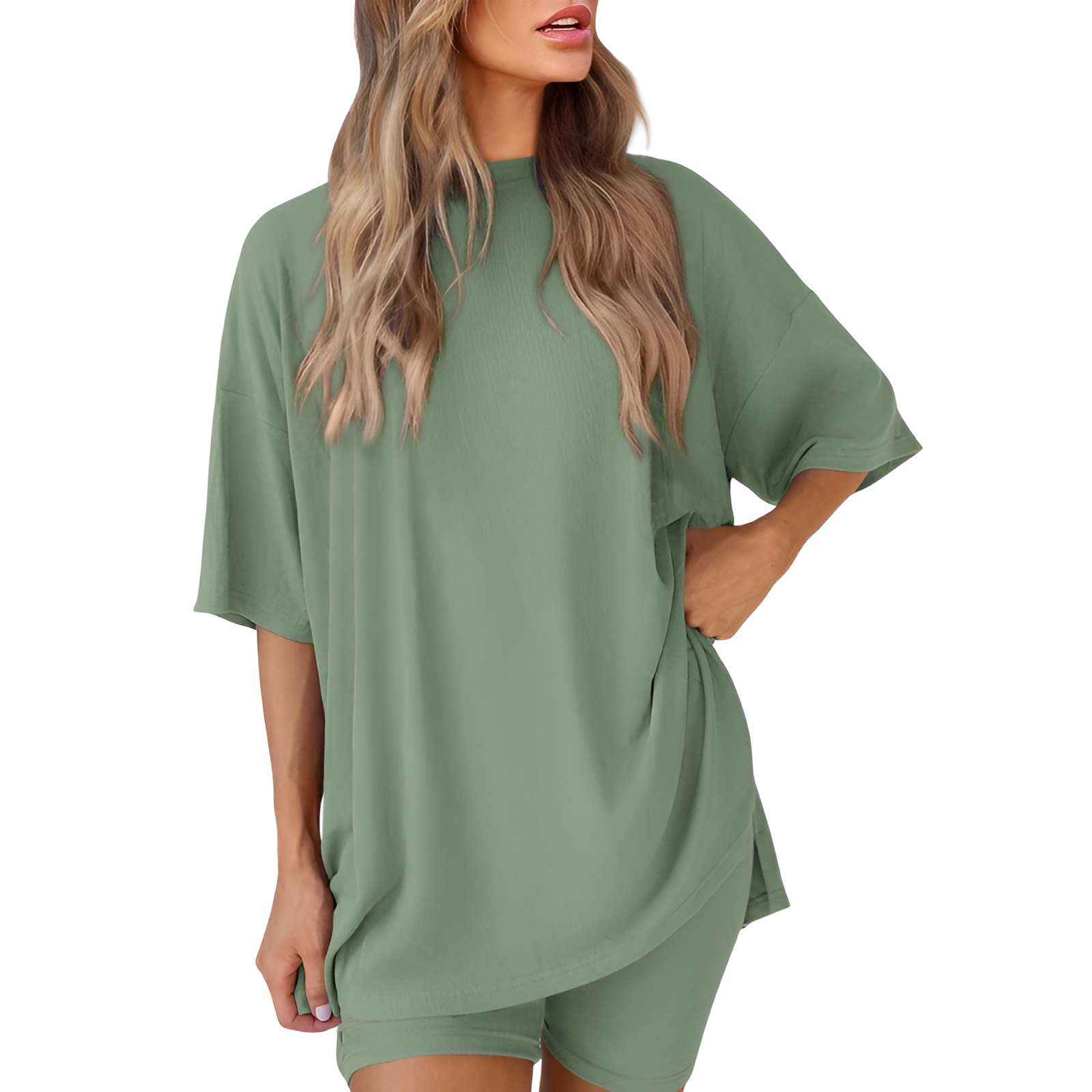 Two Piece Lounge Sets For Women With Oversized T Shirt And Biker Shorts - Image 50