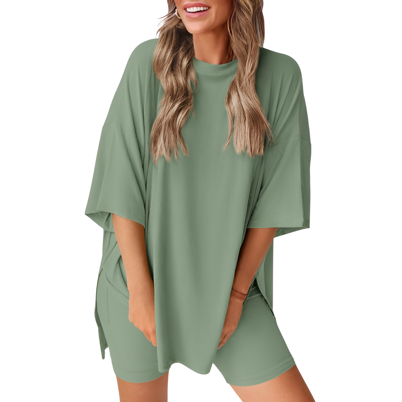 Two Piece Lounge Sets For Women With Oversized T Shirt And Biker Shorts - Image 49