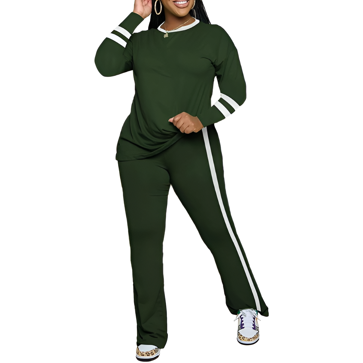Two Piece Lounge Sets For Women With Long Sleeve Casual Top And Flare Pants - Image 3