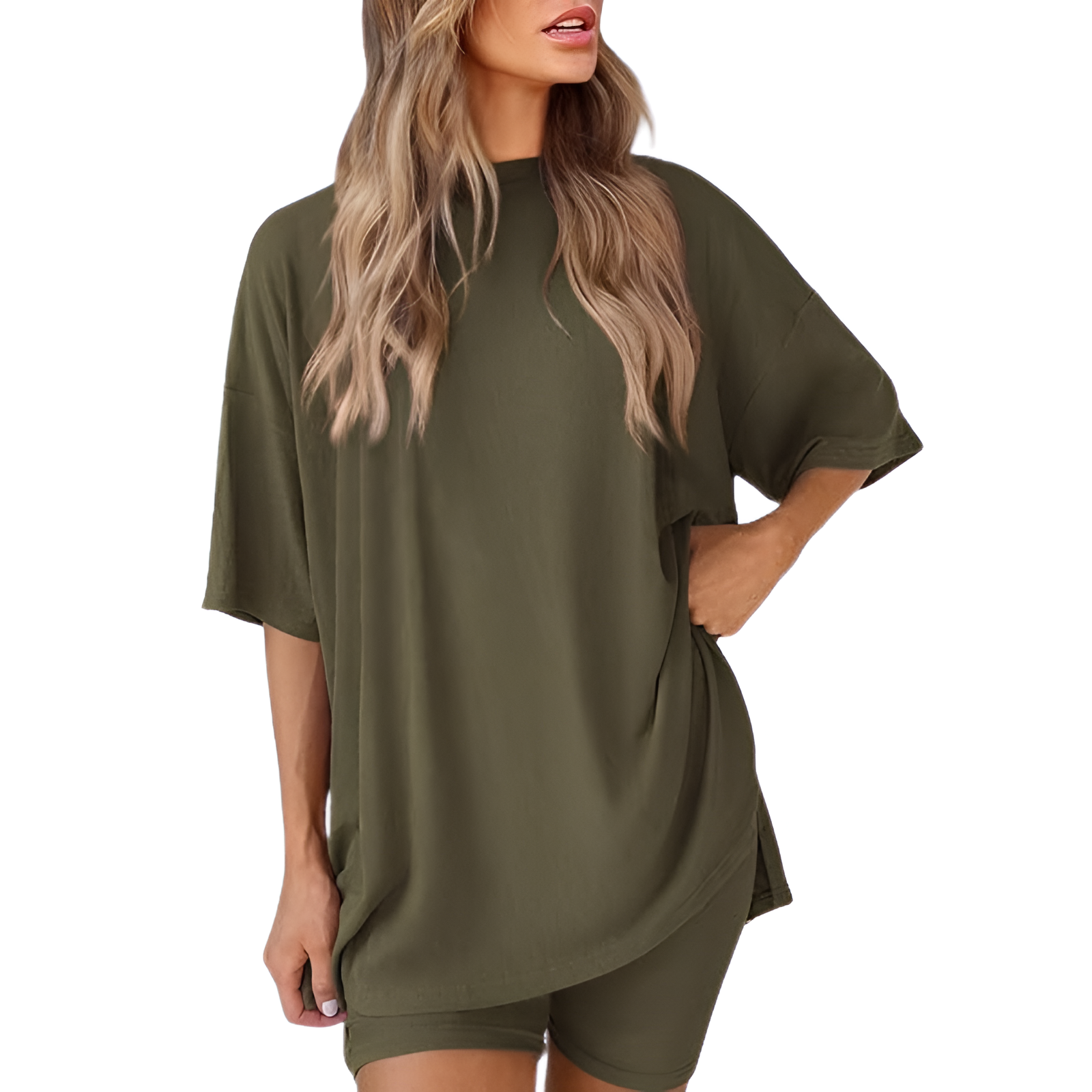 Two Piece Lounge Sets For Women With Oversized T Shirt And Biker Shorts - Image 44