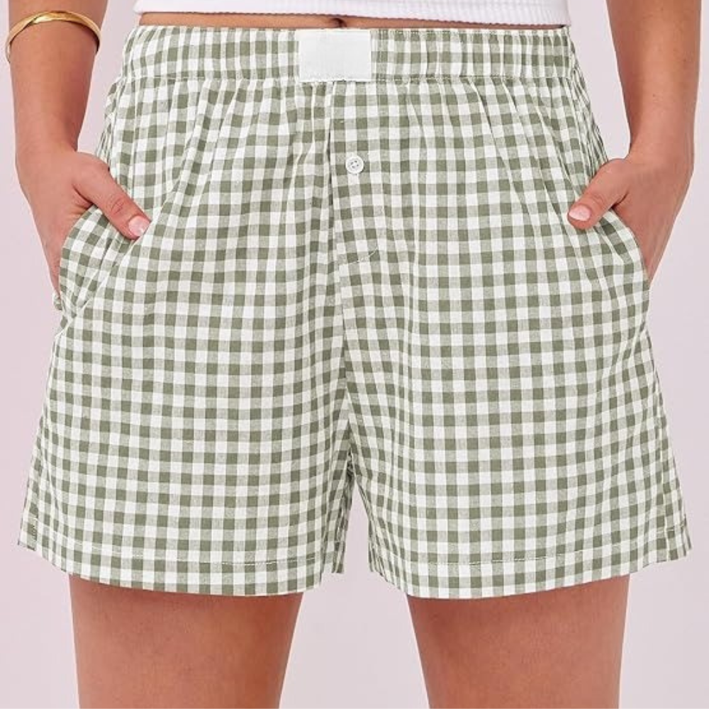 Women Gingham Plaid Boxer Lounge Shorts - Image 4