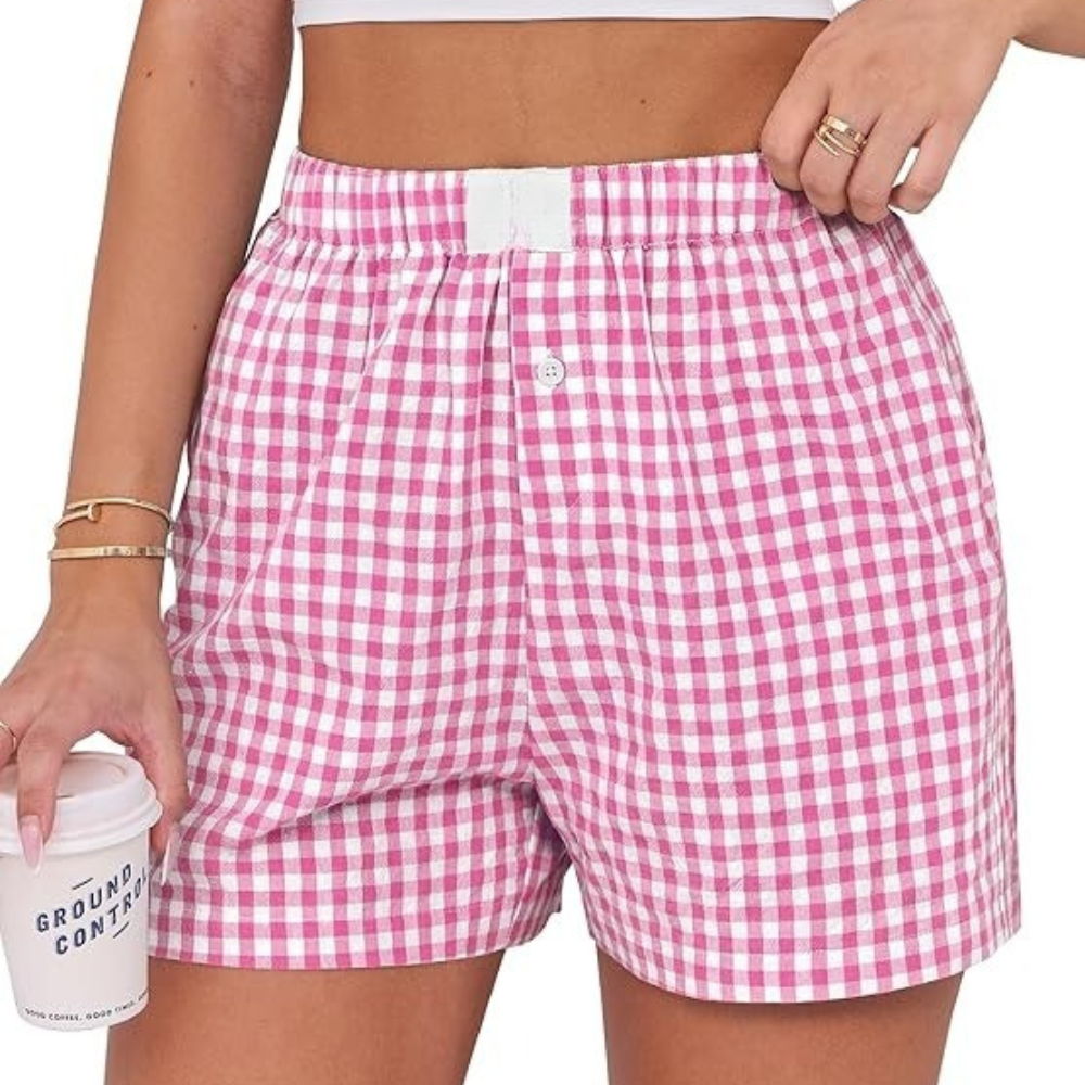 Women Gingham Plaid Boxer Lounge Shorts - Image 10