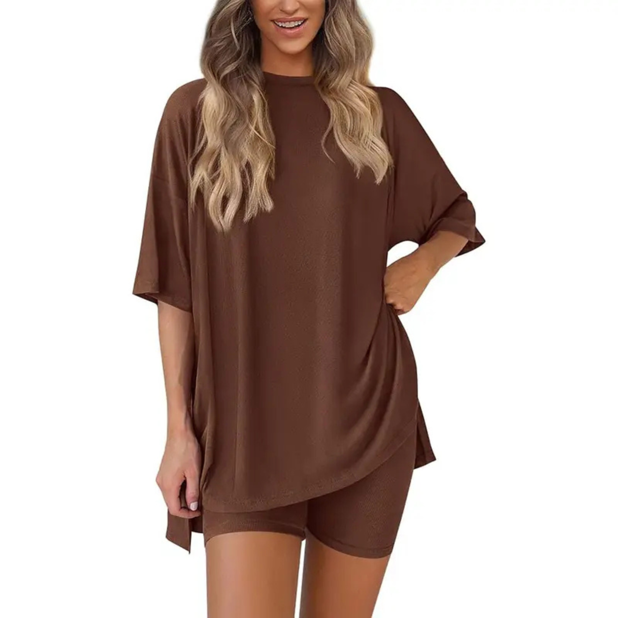 Oversized Top And Shorts Two Piece Lounge Set For Women - Image 5