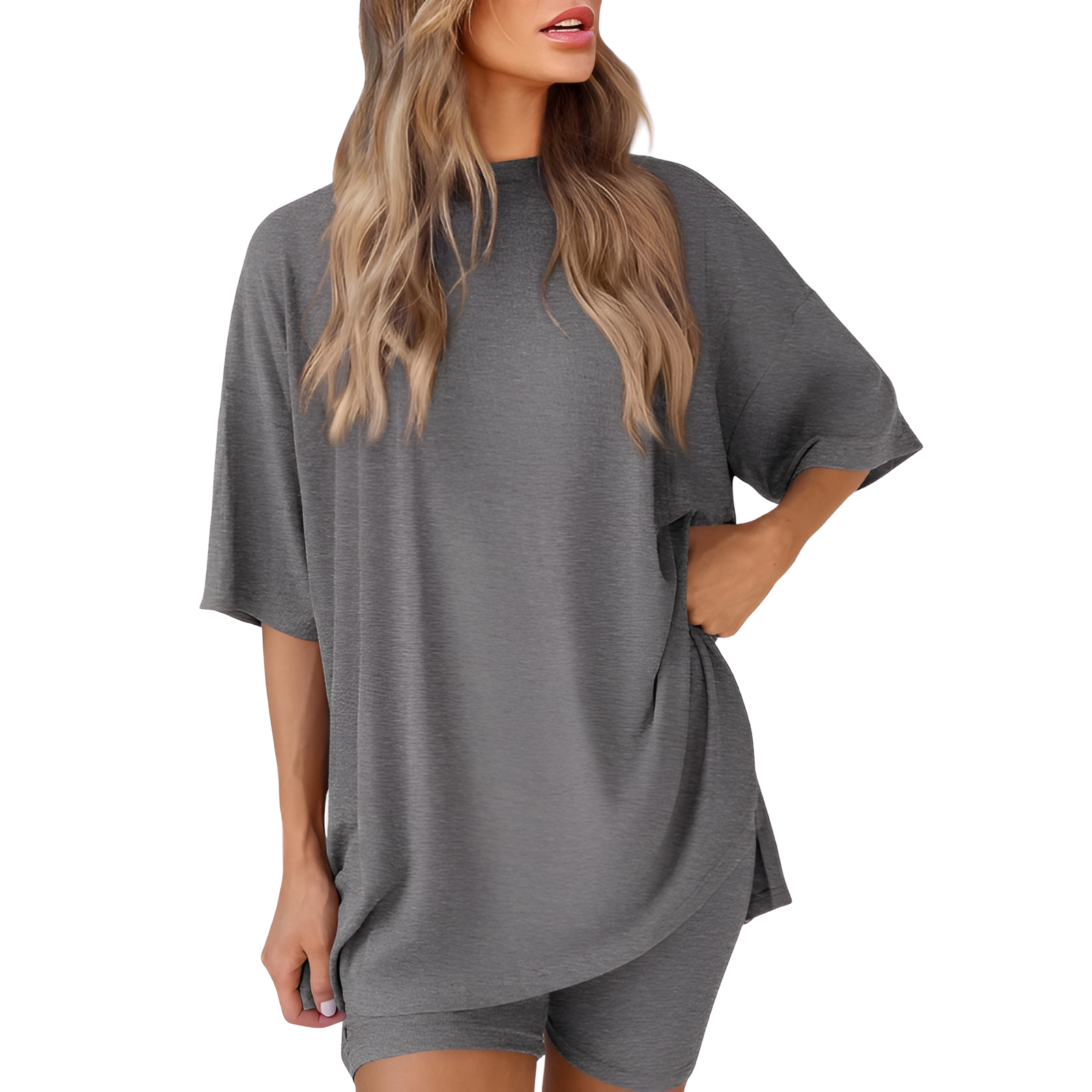 Two Piece Lounge Sets For Women With Oversized T Shirt And Biker Shorts - Image 4