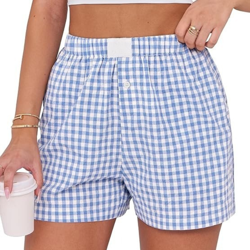 Women Gingham Plaid Boxer Lounge Shorts - Image 9