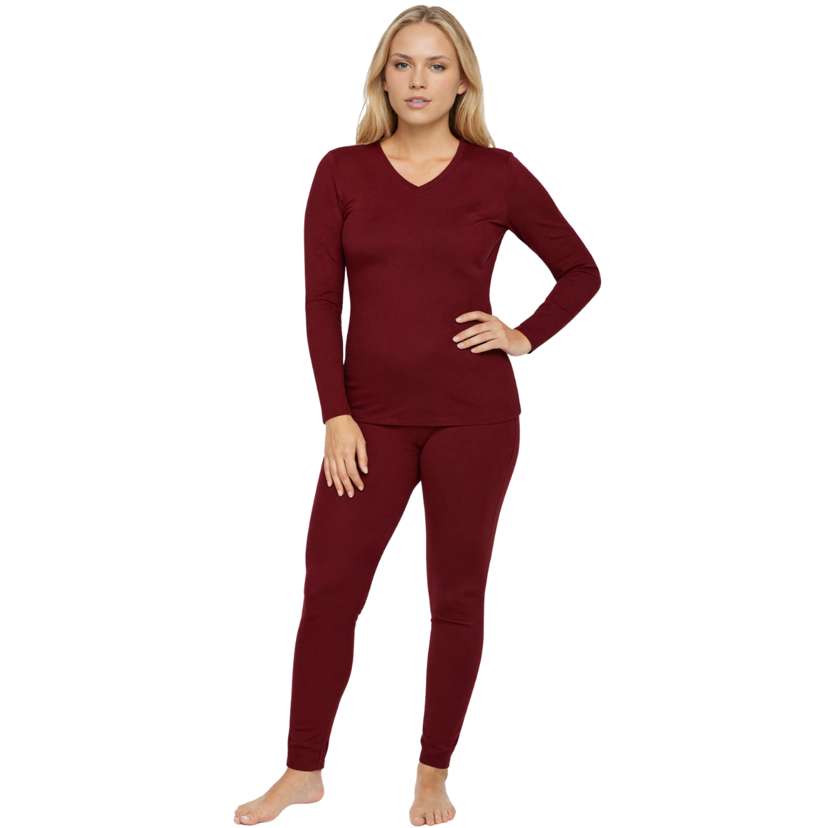 Thermal Underwear Fleece Base Layer Set For Women With V Shape Design - Image 3