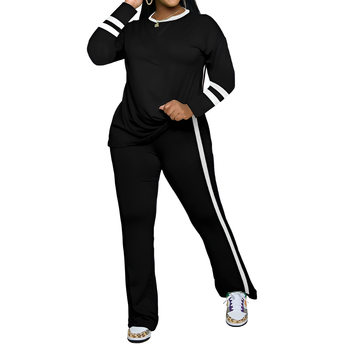 Two Piece Lounge Sets For Women With Long Sleeve Casual Top And Flare Pants - Image 16