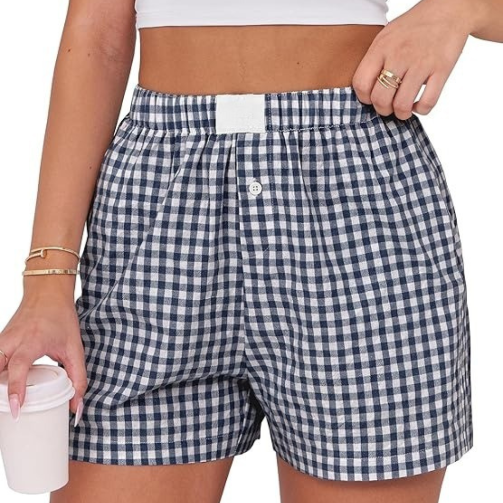 Women Gingham Plaid Boxer Lounge Shorts - Image 14