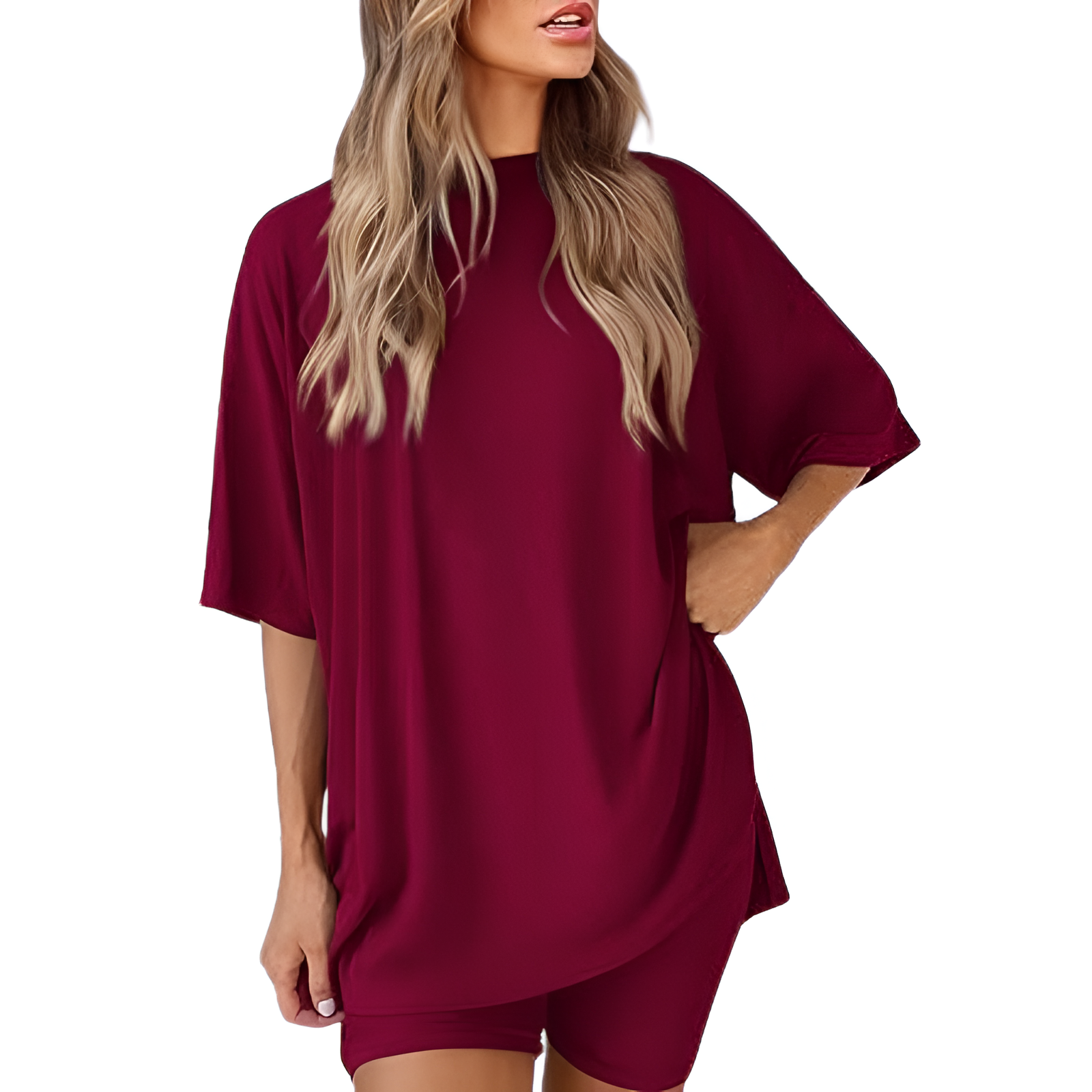 Two Piece Lounge Sets For Women With Oversized T Shirt And Biker Shorts - Image 8