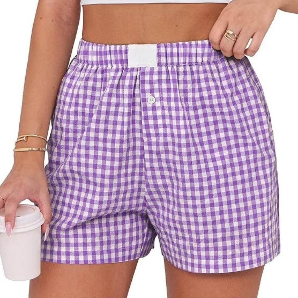 Women Gingham Plaid Boxer Lounge Shorts - Image 12