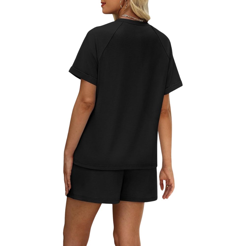 Two Piece Lounge Sets With Short Sleeve T Shirt And Drawstring Shorts With Pockets For Women - Image 4