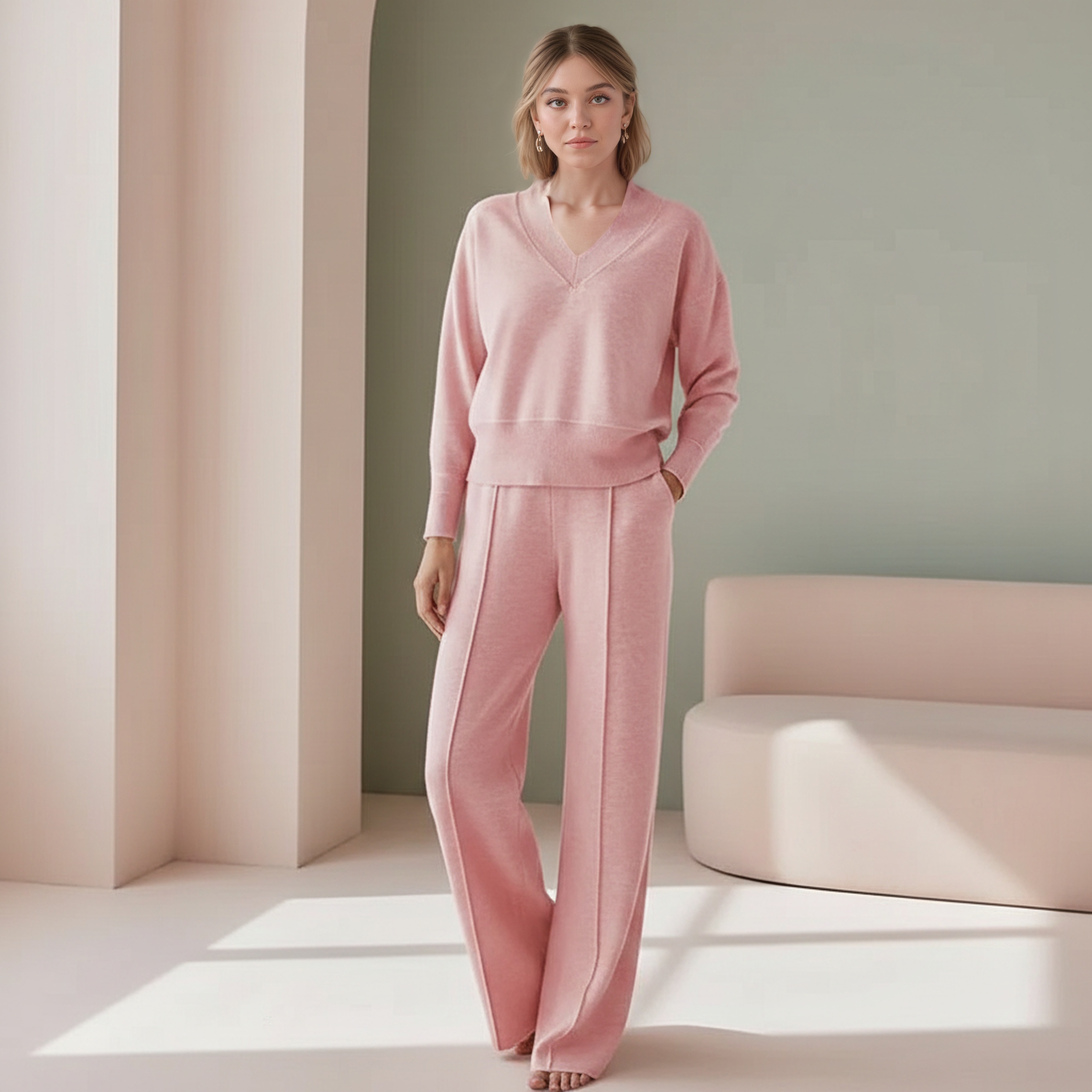 Comfy V Shape Lounge Set With Wide Fit Pants - Image 5