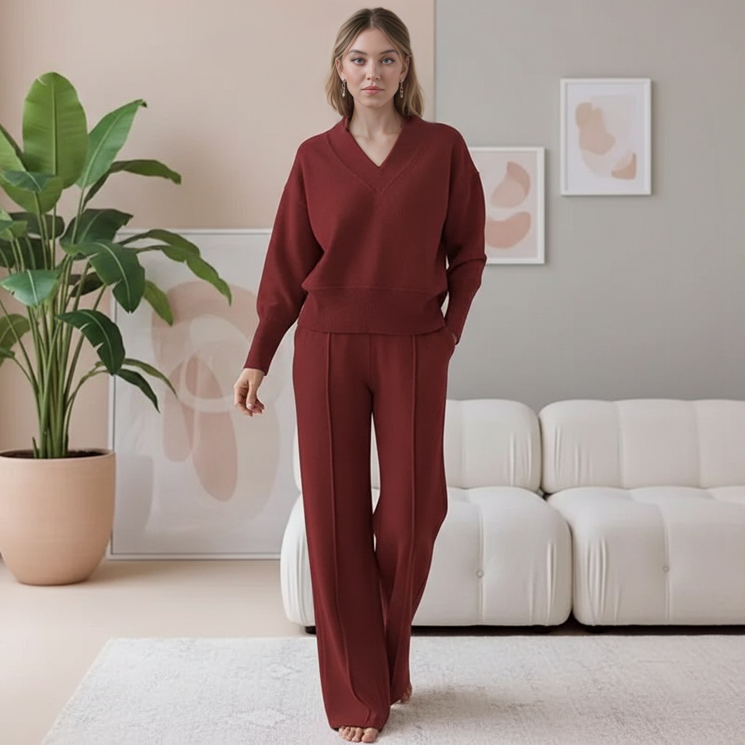 Comfy V Shape Lounge Set With Wide Fit Pants - Image 6