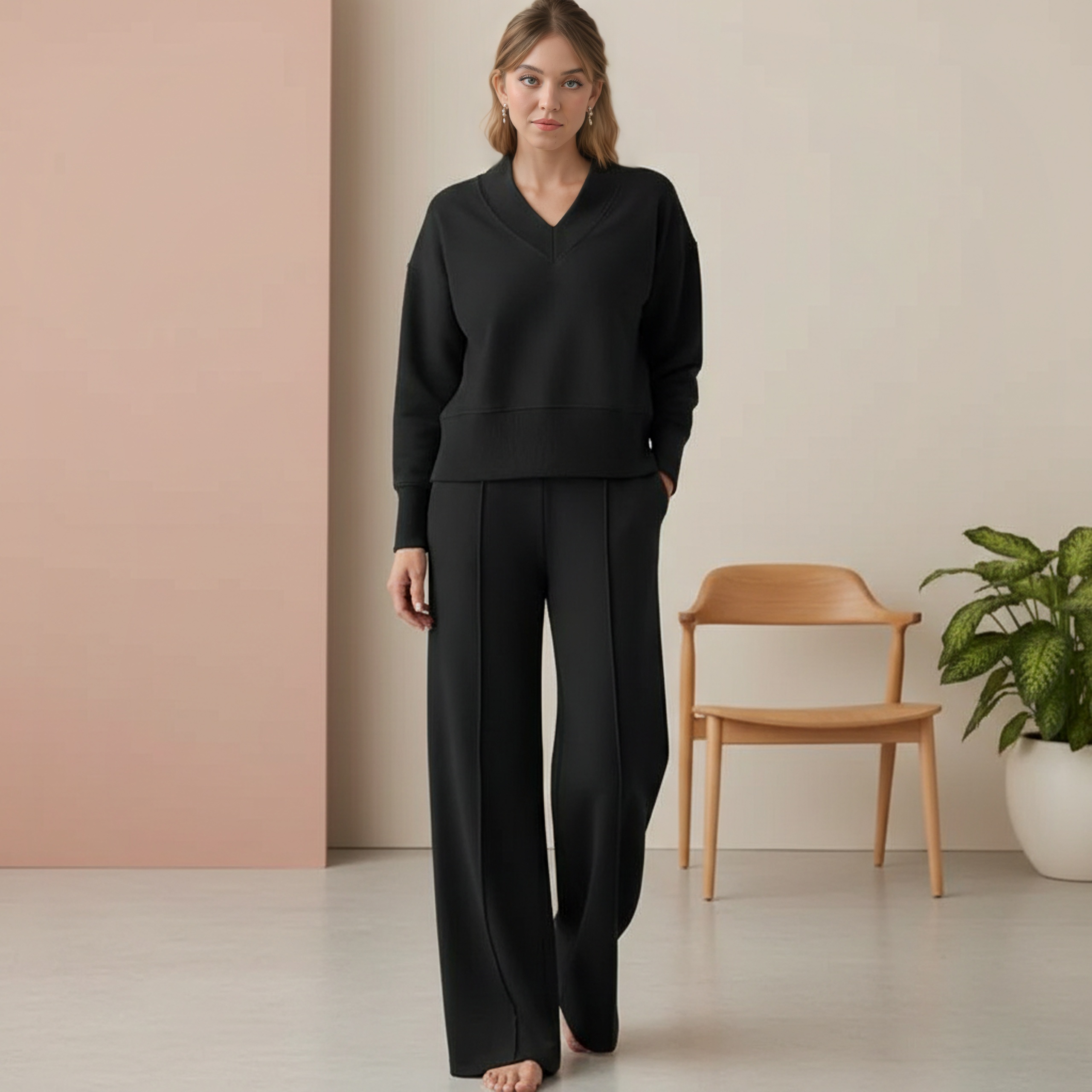 Comfy V Shape Lounge Set With Wide Fit Pants - Image 2