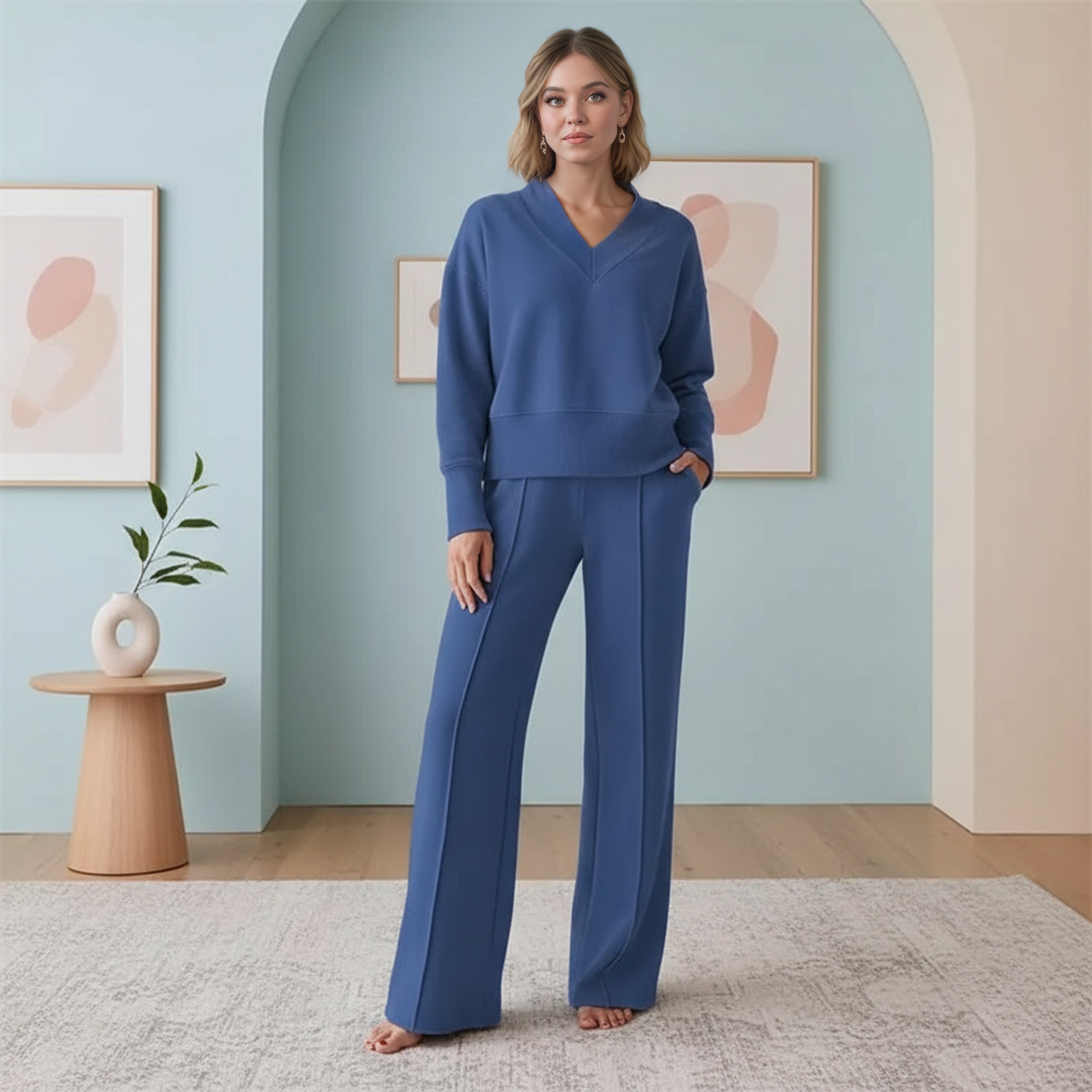 Comfy V Shape Lounge Set With Wide Fit Pants - Image 3