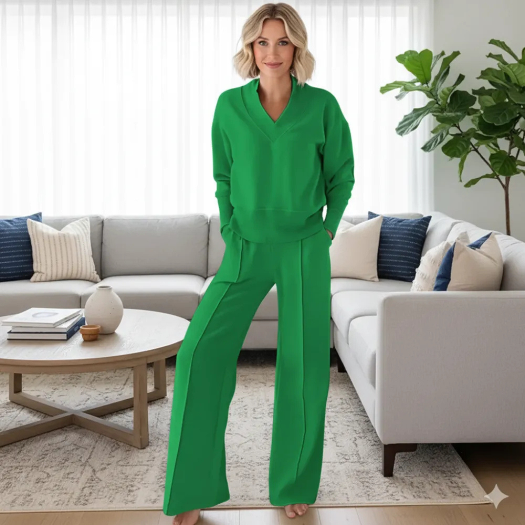 Cozy V Shape Lounge Set with Wide Pants - Image 2