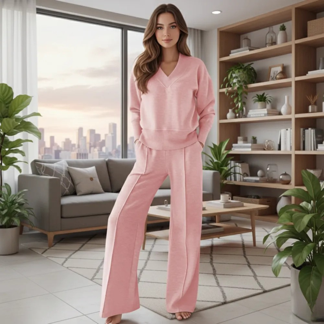 Cozy V Shape Lounge Set with Wide Pants - Image 5
